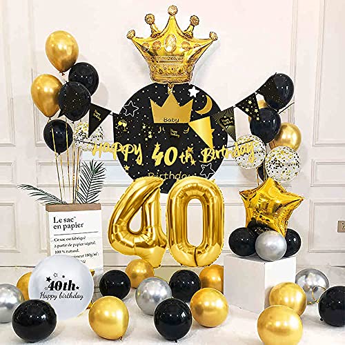 AcnA Globos De Cumpleaños 40 Años,Decoracione Cumpleaños Oro Negro,Globos De Numero Dorado 40,40 Happy Birthday Cumpleaños,Globos De Niño Y Niña Adultos De Fiesta Decoración Reutilizable