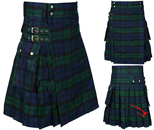 acsefire Falda Escocesa para Hombre Falda Medieval Vintage Punk Gothic Tradicional Highland Combat Kilt con Bolsillos