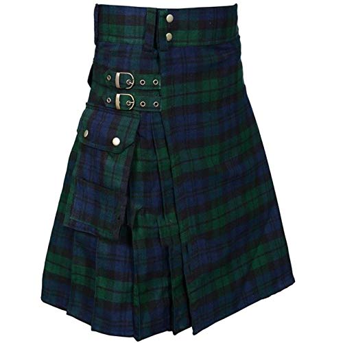 acsefire Falda Escocesa para Hombre Falda Medieval Vintage Punk Gothic Tradicional Highland Combat Kilt con Bolsillos