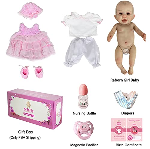 Adolly Reborn Muñecas Realista 20 Pulgadas Simulation Silicone Vinyl Muñeca Recién Nacida para Niñas Niños de 3 años en Adelante