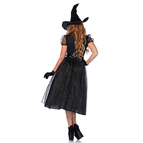 Adulto Disfraz de Bruja Negra para Mujer Disfraz de Halloween Cosplay Carnaval Vampiresa Vestido Vestido de Fantasía Traje de Fiesta con Sombrero para Adulto