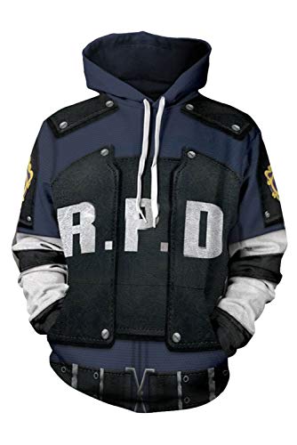 Adulto Disfraz de Leon Scott Kennedy Unisex Juego Cosplay R.P.D Sudadera con Capucha Impresion, XXL