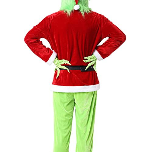 Adulto Grinch Green Cómo el Grinch robó el traje de Navidad Conjunto de disfraz divertido de Navidad con máscara Traje de monstruo verde