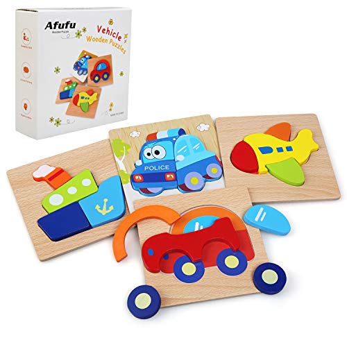 Afufu Juguetes Bebes, Puzzles de Madera, Juguetes Montessori Educativos para Bebé, Rompecabezas niños Juegos 1 año 2 3 4 5 6 años, Dibujo de Auto Colorido con Placa, Regalo de cumpleaños, Navidad