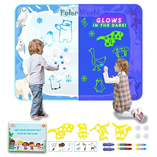 Agua Dibujo Pintura, 90x120 cm Barley Direct Agua Dibujo Doodle Niños Pizarra Mágica Agua Brillan en la Oscuridad Esteras de Agua Pintura Juguetes Educativo para Niños Niñas Regalos de Cumpleaños