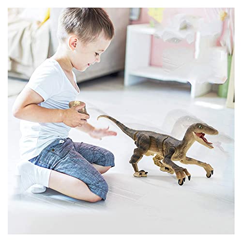 AGWW RC Dinosaur Toys, Electronic RC Dinosaur Toy, Realistic Walking, and Roaring Velociraptor Dinosaurs Toys Birthday Gifts (Yellow)