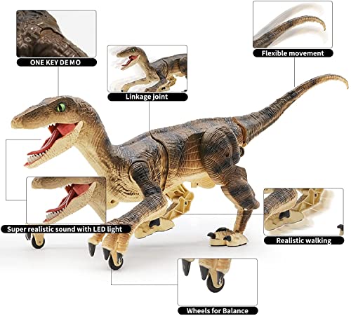 AGWW RC Dinosaur Toys, Electronic RC Dinosaur Toy, Realistic Walking, and Roaring Velociraptor Dinosaurs Toys Birthday Gifts (Yellow)