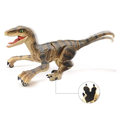 AGWW RC Dinosaur Toys, Electronic RC Dinosaur Toy, Realistic Walking, and Roaring Velociraptor Dinosaurs Toys Birthday Gifts (Yellow)