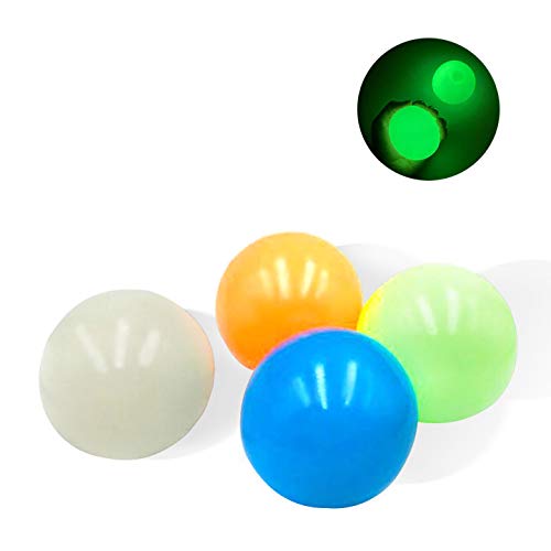 Ahagut Sticky Globbles Ball Stress, Fluorescente Sticky Wall Ball Bolas Adhesivas Juguete de descompresión Bolas Objetivo Juguetes para Ejercicio y Alivio del estrés, 4 Piezas