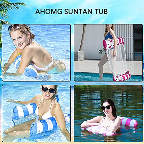 AHOMG Hamaca Flotante, Piscina Colchón Hinchable Agua, 2 piezas, Flotador de piscina inflable con hamaca 4 en 1, con bomba de aire, Tumbona de piscina premium, Hamaca de piscina multiusos (N)