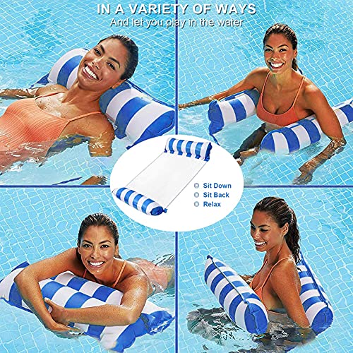 AHOMG Hamaca Flotante, Piscina Colchón Hinchable Agua, 2 piezas, Flotador de piscina inflable con hamaca 4 en 1, con bomba de aire, Tumbona de piscina premium, Hamaca de piscina multiusos (N)