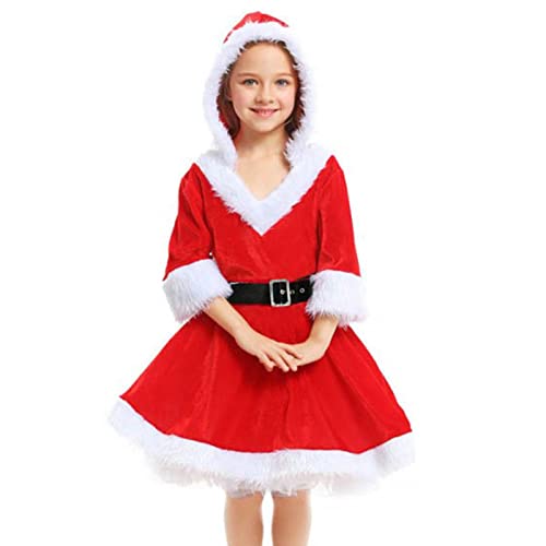 AIHOME Disfraz de Navidad para niños, disfraz de la señora Claus para niñas, vestido rojo o verde, disfraz de Navidad, traje de Papá Noel