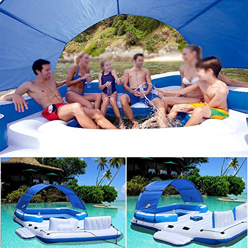 AIZYR Isla Flotante De La Brisa Tropical Balsa, Flotador De Piscina Inflable Gigante para Adultos, Incluye Canopy, Portavasos, Bolsa De Enfriamiento, Salón para hasta 6 Personas