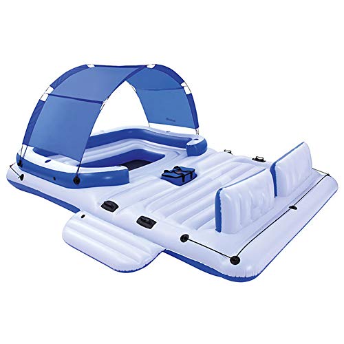 AIZYR Isla Flotante De La Brisa Tropical Balsa, Flotador De Piscina Inflable Gigante para Adultos, Incluye Canopy, Portavasos, Bolsa De Enfriamiento, Salón para hasta 6 Personas