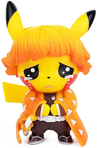 AJINWEE Figuras de acciones de Demon Slayer Pikachu Cosplay Agatsuma Zenitsu Figura de estatuas de Kimetsu no Yaiba Colección Regalos de cumpleaños 4 pulgadas PVC (Agatsuma Zenitsu)