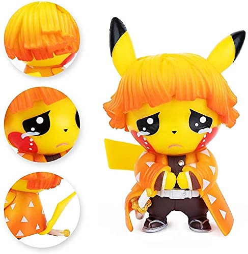 AJINWEE Figuras de acciones de Demon Slayer Pikachu Cosplay Agatsuma Zenitsu Figura de estatuas de Kimetsu no Yaiba Colección Regalos de cumpleaños 4 pulgadas PVC (Agatsuma Zenitsu)