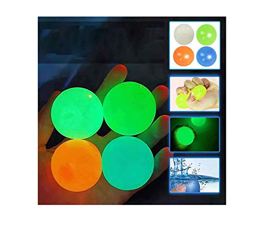 AKKY Globbles pegajosos,Bola para aliviar el estrés,¡4 Bolas Adhesivas Globbles Que se atascan en el Techo,Bolas Fluorescentes Stickytarget