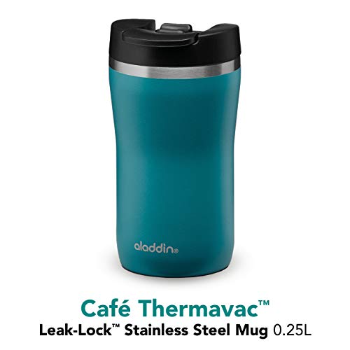 Aladdin Barista Café Thermavac Leak-Lock Termo Café 250ml Aqua Blue – Botella Termica Acero Inoxidable - Termo Café Pequeño Se Mantiene Caliente 2,5 Horas - Libre de BPA - Apta Para Lavavajillas