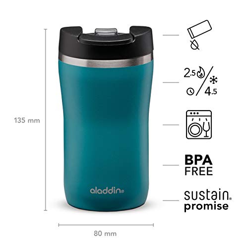 Aladdin Barista Café Thermavac Leak-Lock Termo Café 250ml Aqua Blue – Botella Termica Acero Inoxidable - Termo Café Pequeño Se Mantiene Caliente 2,5 Horas - Libre de BPA - Apta Para Lavavajillas