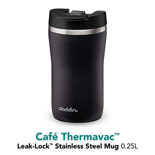 Aladdin Barista Café Thermavac Leak-Lock Termo Café 250ml Lava Black – Botella Termica Acero Inoxidable - Termo Café Pequeño Se Mantiene Caliente 2,5 Horas - Libre de BPA - Apta Para Lavavajillas