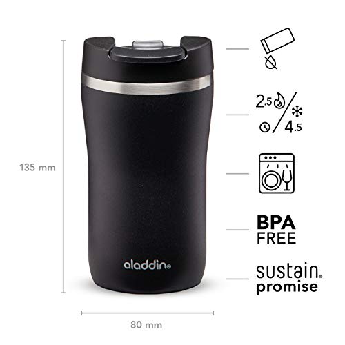 Aladdin Barista Café Thermavac Leak-Lock Termo Café 250ml Lava Black – Botella Termica Acero Inoxidable - Termo Café Pequeño Se Mantiene Caliente 2,5 Horas - Libre de BPA - Apta Para Lavavajillas