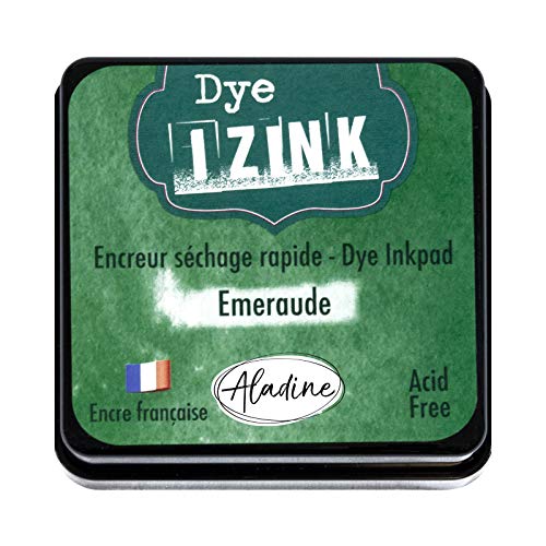 Aladine Izink Dye – Tinta de Secado rápido para Sellos y Plantillas – Álbum de Recortes y Tarjetas Creativas – Tinta Francesa – Tamaño M – 5 x 5 cm – Color Verde Esmeralda