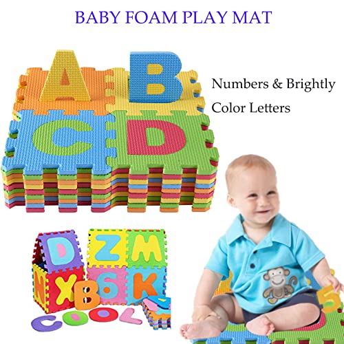 Alfombra Puzzle para Niños,36 Piezas Puzzle,Alfombrilla Goma Espuma Suave Eva Alfombras de Numeros 0 al 9 y 26 Letras (A-Z) para Niños Bebe Certificado CE (12 * 12 CM / PCS)