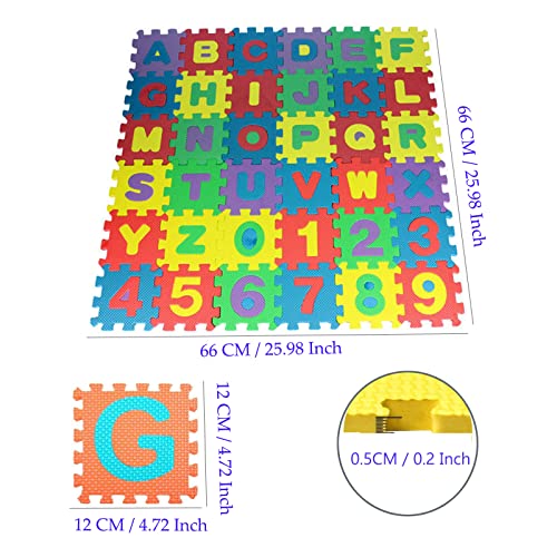 Alfombra Puzzle para Niños,36 Piezas Puzzle,Alfombrilla Goma Espuma Suave Eva Alfombras de Numeros 0 al 9 y 26 Letras (A-Z) para Niños Bebe Certificado CE (12 * 12 CM / PCS)