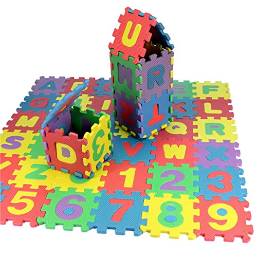 Alfombra Puzzle para Niños,36 Piezas Puzzle,Alfombrilla Goma Espuma Suave Eva Alfombras de Numeros 0 al 9 y 26 Letras (A-Z) para Niños Bebe Certificado CE (12 * 12 CM / PCS)