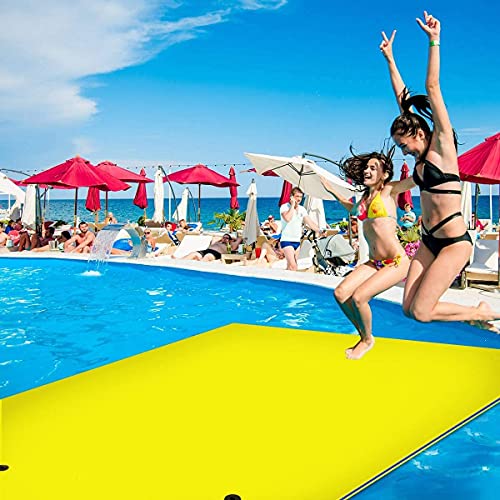 Alfombrilla De Agua Flotante, 8.5 'X 3' Giant Aqua Lily Extra Flotante De 3 Capas De Espuma, Alfombra De Isla De Fiesta Duradera Para Piscinas Lagos Playas Ocean Boat Para Vacaciones De Niños,Amarillo