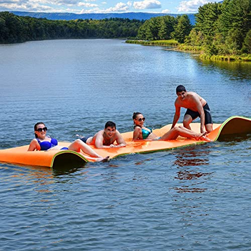 Alfombrilla De Agua Flotante, 9 X 3 Pies, Aqua Lily, Extra Flotante, 3 Capas De Espuma Duradera Para Fiestas Isla Para Piscinas Lagos Playas Océano En Barco Y Relajación Apto Para 1-2 Personas,Naranja