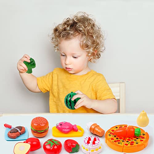 Alimentos de Juguete, Niños Cortando Juguetes con Cesta, Corte de Frutas y Alimentos Falsos, Comida de Juguete Multicolor para Niños Pequeños, Juguete Educativo para Desmontar y Ensamblar La Edad 3+