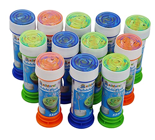 alldoro 63072 Bubble Fun - Burbujas de jabón (12 Unidades, 55 ml, jabón con Varilla de Palo y Laberinto en la Tapa, 12 Unidades para Bodas y JGA, para niños a Partir de 36 Meses y Adultos, Multicolor