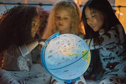 alldoro 68620 3D Lexi Ø 25 cm con Smartphone IQ Globe App Globe luminoso con lámpara LED sin cable, globo terráqueo infantil con animales, mapa del mundo geográfico iluminado, niños a partir de 3 años