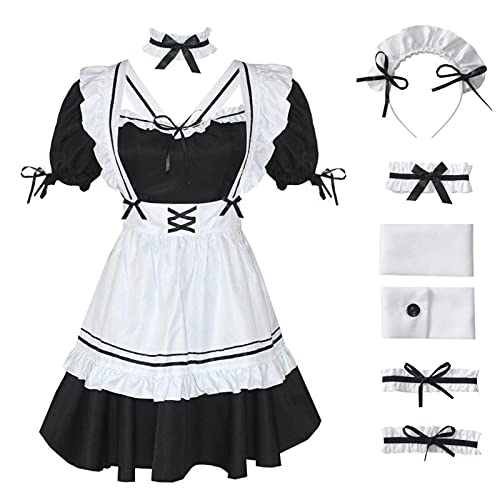 Allowevt Lolita Cosplay Vestido, Lolita Lindo Maid Disfraces Japonés Anime, Cosplay Uniforme Vintage Fancy Fancy Dress Blanco y Negro, para Nikki-Dress Up Queen Maid Outfit everyday