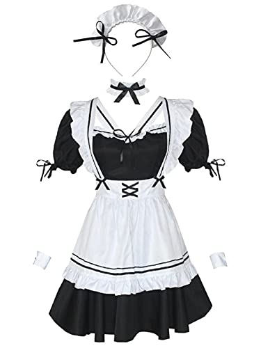 Allowevt Lolita Cosplay Vestido, Lolita Lindo Maid Disfraces Japonés Anime, Cosplay Uniforme Vintage Fancy Fancy Dress Blanco y Negro, para Nikki-Dress Up Queen Maid Outfit everyday