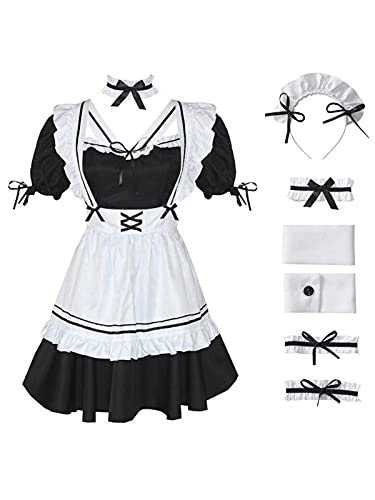 Allowevt Lolita Cosplay Vestido, Lolita Lindo Maid Disfraces Japonés Anime, Cosplay Uniforme Vintage Fancy Fancy Dress Blanco y Negro, para Nikki-Dress Up Queen Maid Outfit everyday