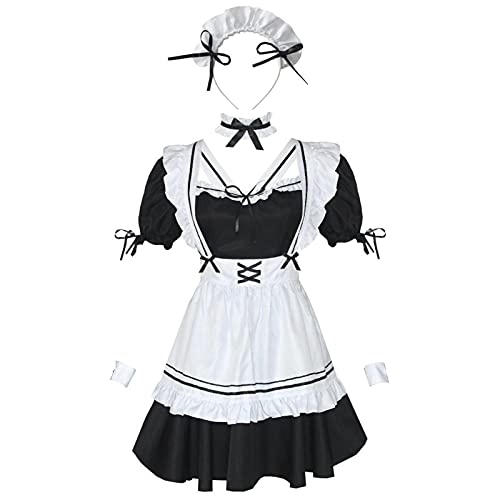 Allowevt Lolita Cosplay Vestido, Lolita Lindo Maid Disfraces Japonés Anime, Cosplay Uniforme Vintage Fancy Fancy Dress Blanco y Negro, para Nikki-Dress Up Queen Maid Outfit everyday