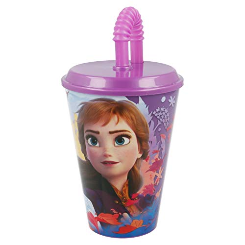 ALMACENESADAN 2067, Vaso Looping Disney Frozen Irisdescent Aqua; Vaso con caña Reutilizable; Capacidad 420 ml; Producto de plástico. No BPA.