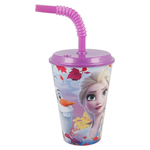 ALMACENESADAN 2067, Vaso Looping Disney Frozen Irisdescent Aqua; Vaso con caña Reutilizable; Capacidad 420 ml; Producto de plástico. No BPA.