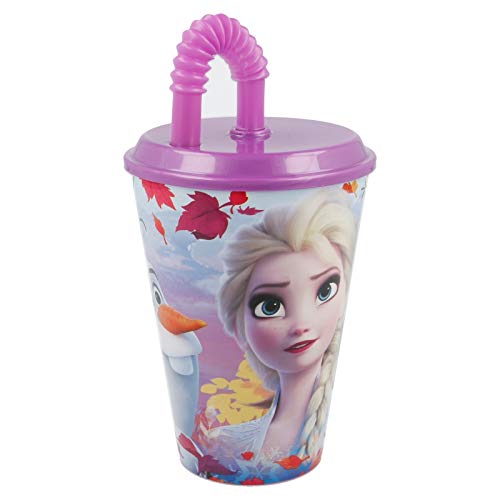 ALMACENESADAN 2067, Vaso Looping Disney Frozen Irisdescent Aqua; Vaso con caña Reutilizable; Capacidad 420 ml; Producto de plástico. No BPA.