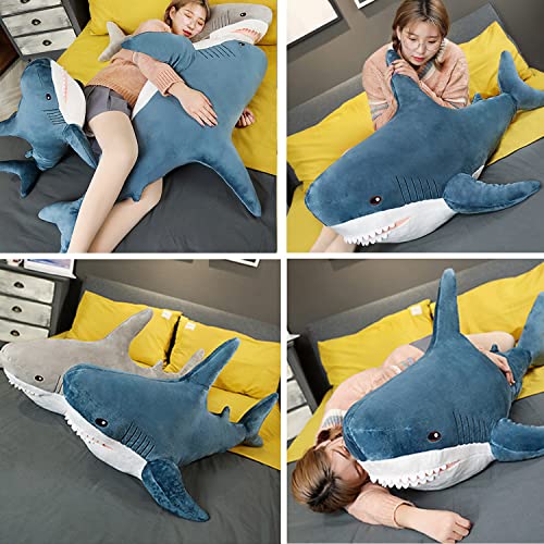 Almohada de Felpa de Tiburón Gigante, Juguete Suave, Almohada de Animal de Tiburón Azul, Cómoda Almohada para Dormir, Cojín Trasero, Muñeca, Regalo para Niños (60cm/23.62inch, Blue)