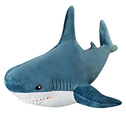 Almohada de Felpa de Tiburón Gigante, Juguete Suave, Almohada de Animal de Tiburón Azul, Cómoda Almohada para Dormir, Cojín Trasero, Muñeca, Regalo para Niños (60cm/23.62inch, Blue)