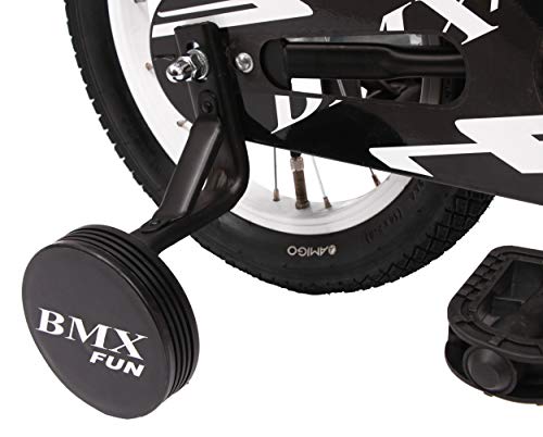 Amigo BMX Fun - Bicicleta Infantil de 14 Pulgadas - para niños de 3 a 4 años - con V-Brake, Freno de Retroceso, Timbre y ruedines - Negro Mate