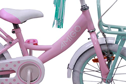 Amigo Dots - Bicicleta BMX de 12 Pulgadas - para niñas de 3 a 4 años - con V-Brake, Freno de Retroceso, portaequipajes Delantero, Timbre y ruedines - Rosa