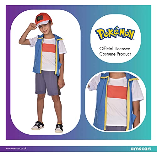 amscan 9908893 Pokemon Ash Children Costume-age Disfraz niños de 6 a 8, color azul, medium 6-8 años