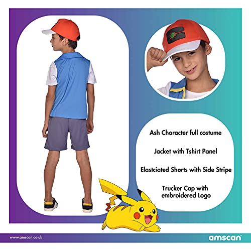 amscan 9908893 Pokemon Ash Children Costume-age Disfraz niños de 6 a 8, color azul, medium 6-8 años