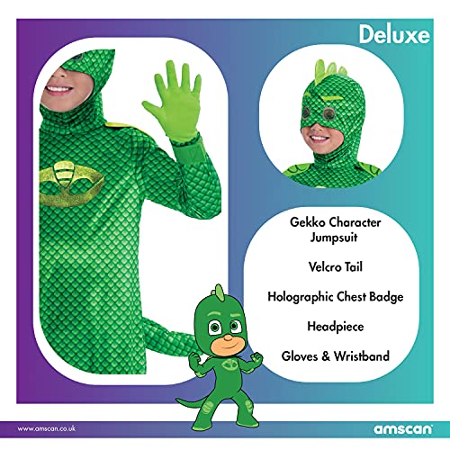 amscan - Disfraz PJ Mask Gekko Luxe (5-6 años), multicolor, 7AM9902969