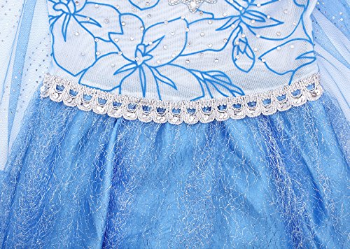 AmzBarley Disfraz Niña Princesa Reina de Nieve Elsa Vestido Niña Fiesta Capa Accesorios Cosplay Halloween Carnaval Cumpleaños Azul Oscuro 01 7-8 Años 130