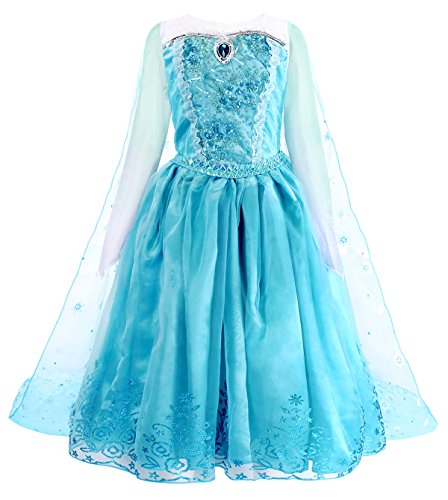 AmzBarley Disfraz Niña Princesa Vestido Niña Traje Fiesta Halloween Carnaval Cosplay Cumpleaños Reina de Nieve Elsa Capa Azul 04 2-3 Años 100